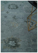 Gray and Silver Hand Knotted Oushak Wool Area Rug - Antique Style