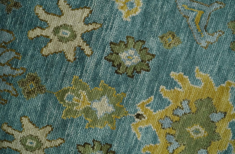 Antique Style Blue, Moss Green and Gold 8x10, 9x12 and 10x14 Wool Hand Knotted Traditional Vintage Wool Area Rug