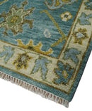 Antique Style Blue, Moss Green and Gold 8x10, 9x12 and 10x14 Wool Hand Knotted Traditional Vintage Wool Area Rug