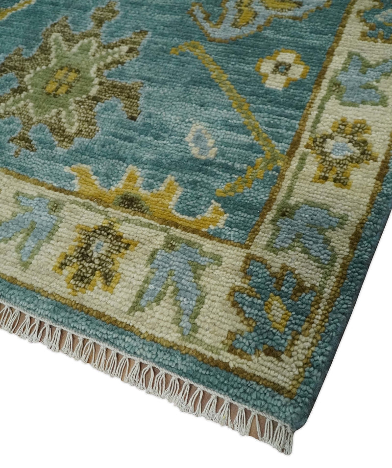 Antique Style Blue, Moss Green and Gold 8x10, 9x12 and 10x14 Wool Hand Knotted Traditional Vintage Wool Area Rug
