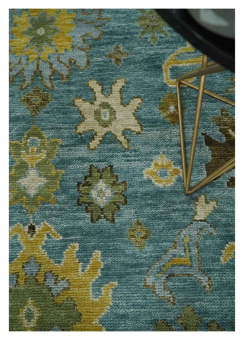Antique Style Blue, Moss Green and Gold 8x10, 9x12 and 10x14 Wool Hand Knotted Traditional Vintage Wool Area Rug