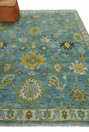 Antique Style Blue, Moss Green and Gold 8x10, 9x12 and 10x14 Wool Hand Knotted Traditional Vintage Wool Area Rug