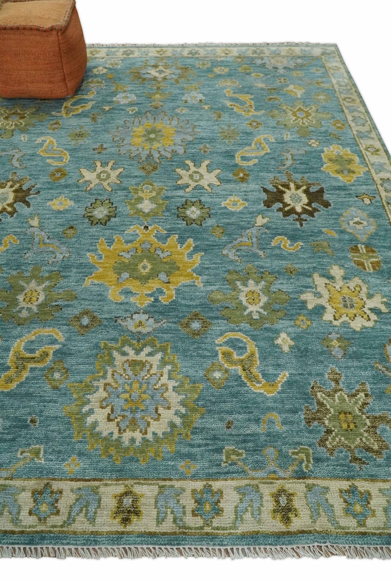 Antique Style Blue, Moss Green and Gold 8x10, 9x12 and 10x14 Wool Hand Knotted Traditional Vintage Wool Area Rug