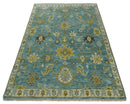 Antique Style Blue, Moss Green and Gold 8x10, 9x12 and 10x14 Wool Hand Knotted Traditional Vintage Wool Area Rug