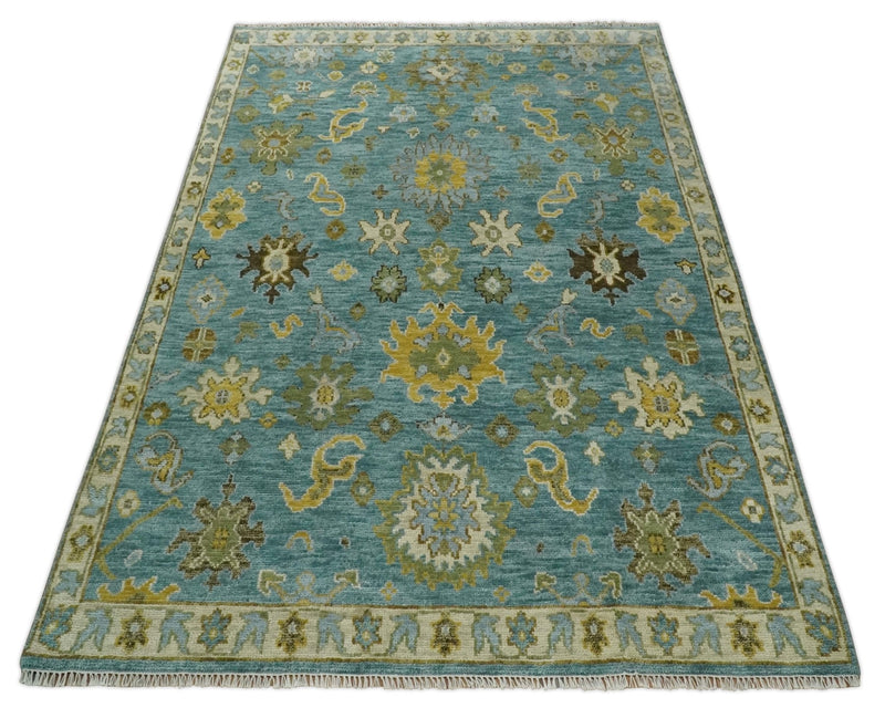 Antique Style Blue, Moss Green and Gold 8x10, 9x12 and 10x14 Wool Hand Knotted Traditional Vintage Wool Area Rug
