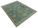Antique Style Blue, Moss Green and Gold 8x10, 9x12 and 10x14 Wool Hand Knotted Traditional Vintage Wool Area Rug