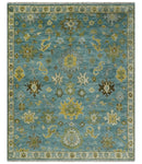 Antique Style Blue, Moss Green and Gold 8x10, 9x12 and 10x14 Wool Hand Knotted Traditional Vintage Wool Area Rug