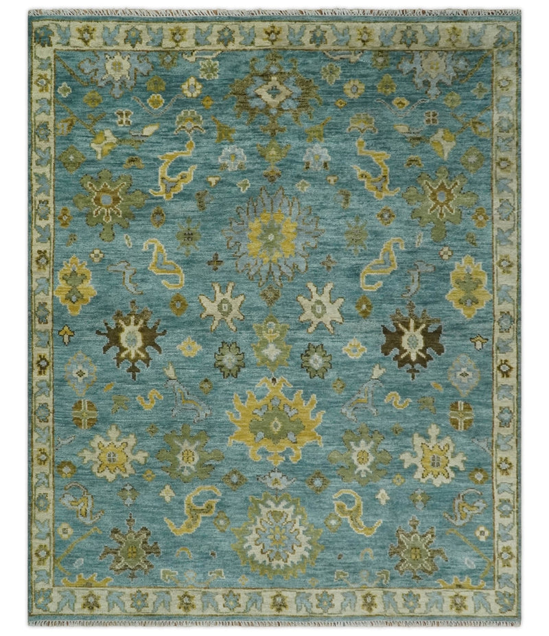 Antique Style Blue, Moss Green and Gold 8x10, 9x12 and 10x14 Wool Hand Knotted Traditional Vintage Wool Area Rug