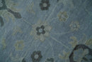 Antique style Blue, Silver and Charcoal Hand Knotted Oushak Wool Area Rug