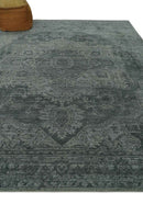Antique Style Charcoal and Silver Traditional Heriz Medallion 8x10 wool Area Rug