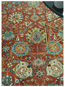 Antique Style Fine Rust, Blue and Aqua 8x10 Hand Knotted Traditional Serapi wool rug by The Rug Decor