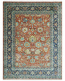 Antique Style Fine Rust, Blue and Aqua 8x10 Hand Knotted Traditional Serapi wool rug by The Rug Decor