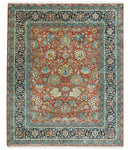 Antique Style Fine Rust, Blue and Aqua 8x10 Hand Knotted Traditional Serapi wool rug by The Rug Decor