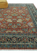 Antique Style Fine Rust, Blue and Aqua 8x10 Hand Knotted Traditional Serapi wool rug by The Rug Decor