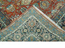 Antique Style Fine Rust, Blue and Aqua 8x10 Hand Knotted Traditional Serapi wool rug by The Rug Decor
