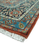 Antique Style Fine Rust, Blue and Aqua 8x10 Hand Knotted Traditional Serapi wool rug by The Rug Decor