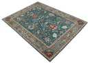 Antique Style Floral Teal, Camel and Brown Hand Knotted Oriental Oushak 8x10 wool Area Rug