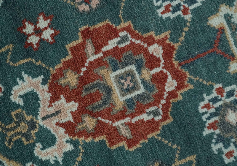 Antique Style Floral Teal, Camel and Brown Hand Knotted Oriental Oushak 8x10 wool Area Rug