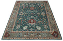 Antique Style Floral Teal, Camel and Brown Hand Knotted Oriental Oushak 8x10 wool Area Rug