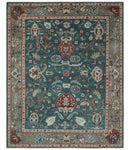 Antique Style Floral Teal, Camel and Brown Hand Knotted Oriental Oushak 8x10 wool Area Rug