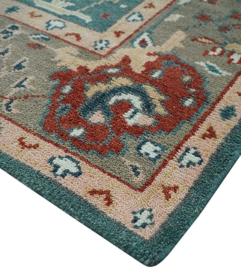 Antique Style Floral Teal, Camel and Brown Hand Knotted Oriental Oushak 8x10 wool Area Rug