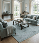 Gray and Silver Hand Knotted Oushak Wool Area Rug - Antique Style