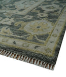 Antique style Gray, Ivory and Olive Hand knotted Traditional Oushak 9x12 wool Area Rug by The Rug Decor