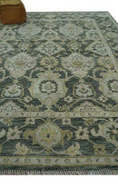 Antique style Gray, Ivory and Olive Hand knotted Traditional Oushak 9x12 wool Area Rug by The Rug Decor