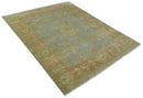 Antique style Gray, Rust and Green Hand Knotted 8x10 Oriental Oushak wool Area Rug