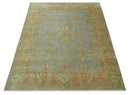 Antique style Gray, Rust and Green Hand Knotted 8x10 Oriental Oushak wool Area Rug
