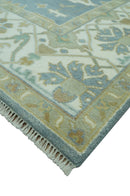 Antique Style Grayish Blue and Ivory Hand Knotted Custom Made Wool Rug