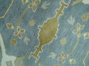 Antique Style Grayish Blue and Ivory Hand Knotted Custom Made Wool Rug
