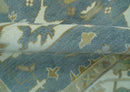 Antique Style Grayish Blue and Ivory Hand Knotted Custom Made Wool Rug
