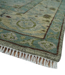 Antique Style Green and Silver 9x12 Hand knotted Traditional Oriental Oushak wool Area Rug