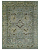 Antique Style Green and Silver 9x12 Hand knotted Traditional Oriental Oushak wool Area Rug