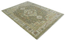 Antique Style Green, Ivory and Beige Hand knotted 9x12 wool Area Rug by The Rug Decor