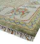 Antique Style Green, Ivory and Beige Hand knotted 9x12 wool Area Rug by The Rug Decor