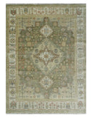Antique Style Green, Ivory and Beige Hand knotted 9x12 wool Area Rug