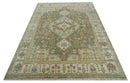 Antique Style Green, Ivory and Beige Hand knotted 9x12 wool Area Rug