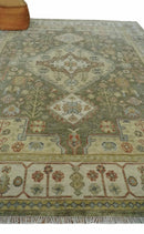 Antique Style Green, Ivory and Beige Hand knotted 9x12 wool Area Rug by The Rug Decor