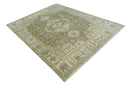 Hand Knotted Heriz Serapi Wool Area Rug in Green Ivory Beige - Antique Persian