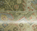 Hand Knotted Heriz Serapi Wool Area Rug in Green Ivory Beige - Antique Persian