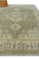Hand Knotted Heriz Serapi Wool Area Rug in Green Ivory Beige - Antique Persian