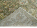 Hand Knotted Heriz Serapi Wool Area Rug in Green Ivory Beige - Antique Persian