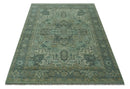 Custom Made Hand Knotted Green and Taupe Traditional wool rug