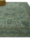 Custom Made Hand Knotted Green and Taupe Traditional wool rug