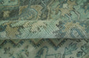 Custom Made Hand Knotted Green and Taupe Traditional wool rug