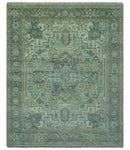 Custom Made Hand Knotted Green and Taupe Traditional wool rug
