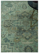Custom Made Hand Knotted Green and Taupe Traditional wool rug