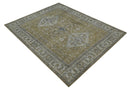 Wool Area Rug 8x10 Hand Knotted Olive Silver Charcoal Traditional Heriz Low Pile